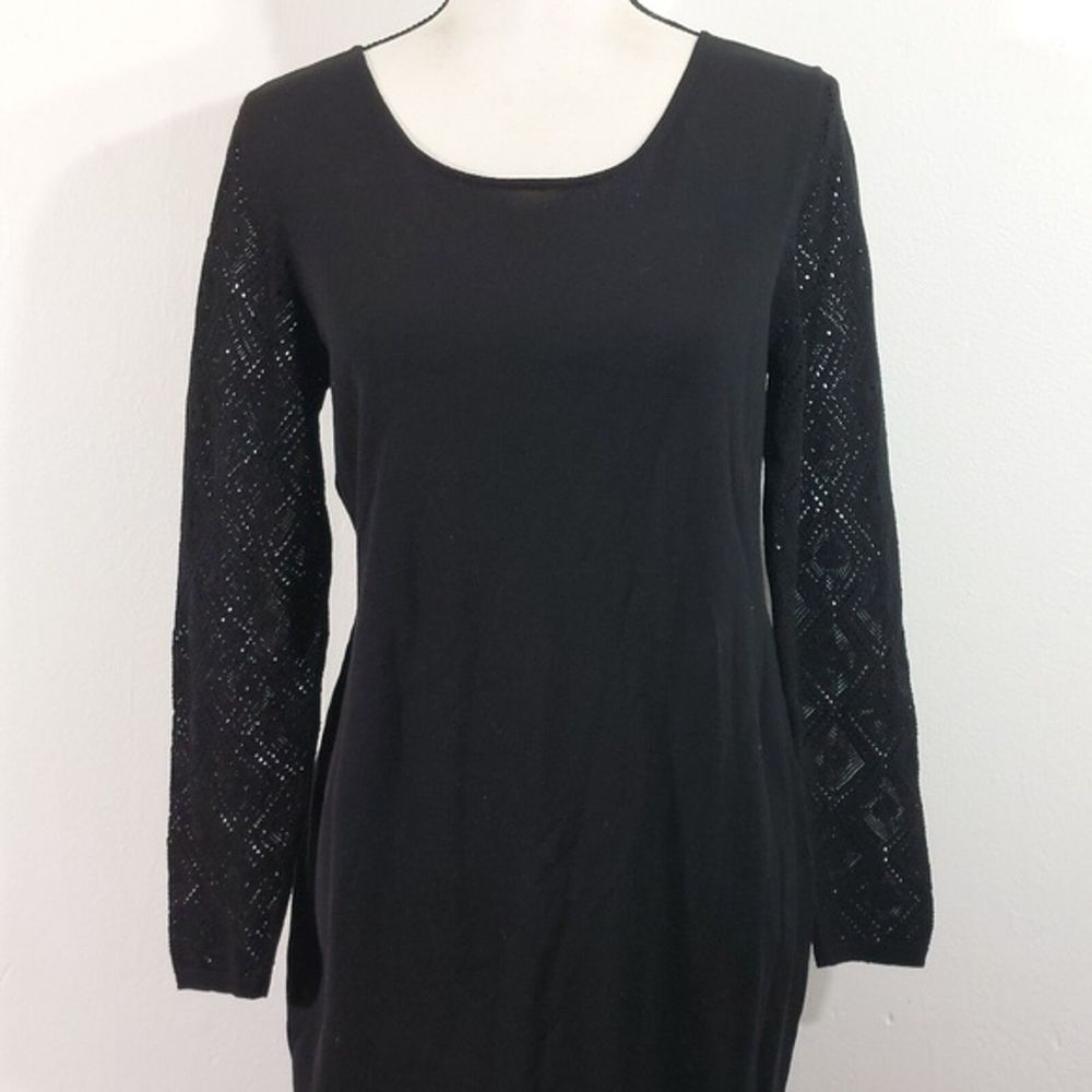 Peruvian Connection Black Open Knit Argyle Long Sleeve Dress Size M - Picture 2 of 10